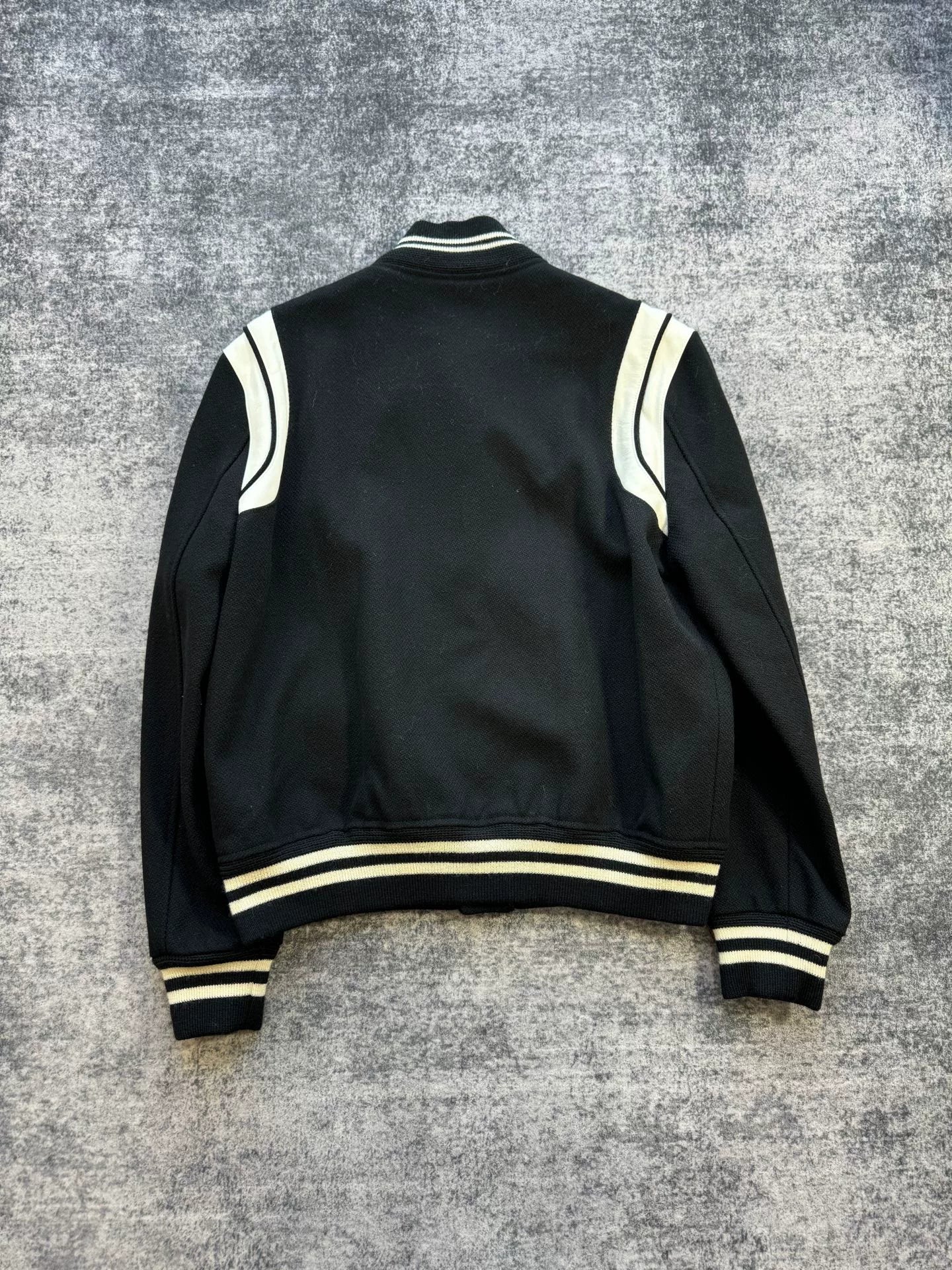 Saint Laurent Black White Leather Baseball Jacket