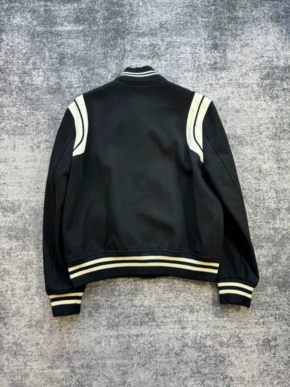 Saint Laurent Black White Leather Baseball Jacket