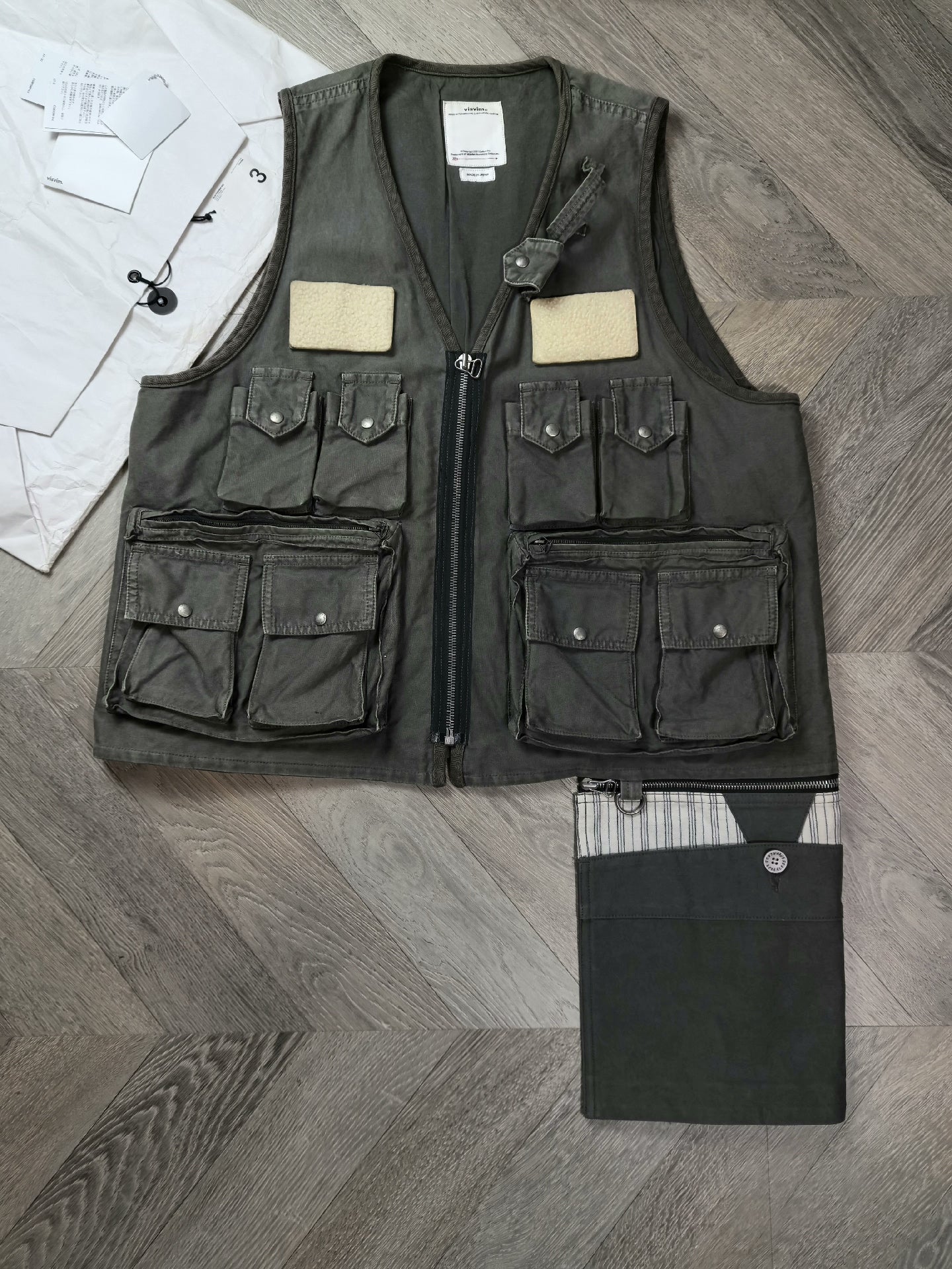 visvim pilar fisherman vest in green