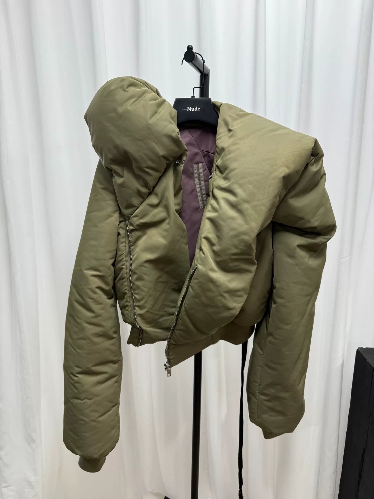 unique oversized bomber in olive green