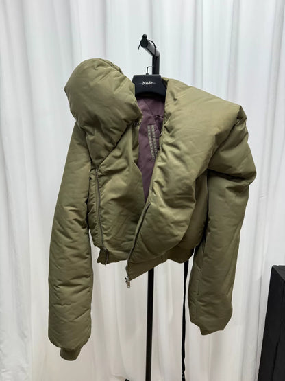 unique oversized bomber in olive green