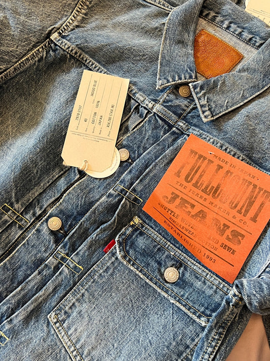 FULLCOUNT Washed Distressed Denim Jacket