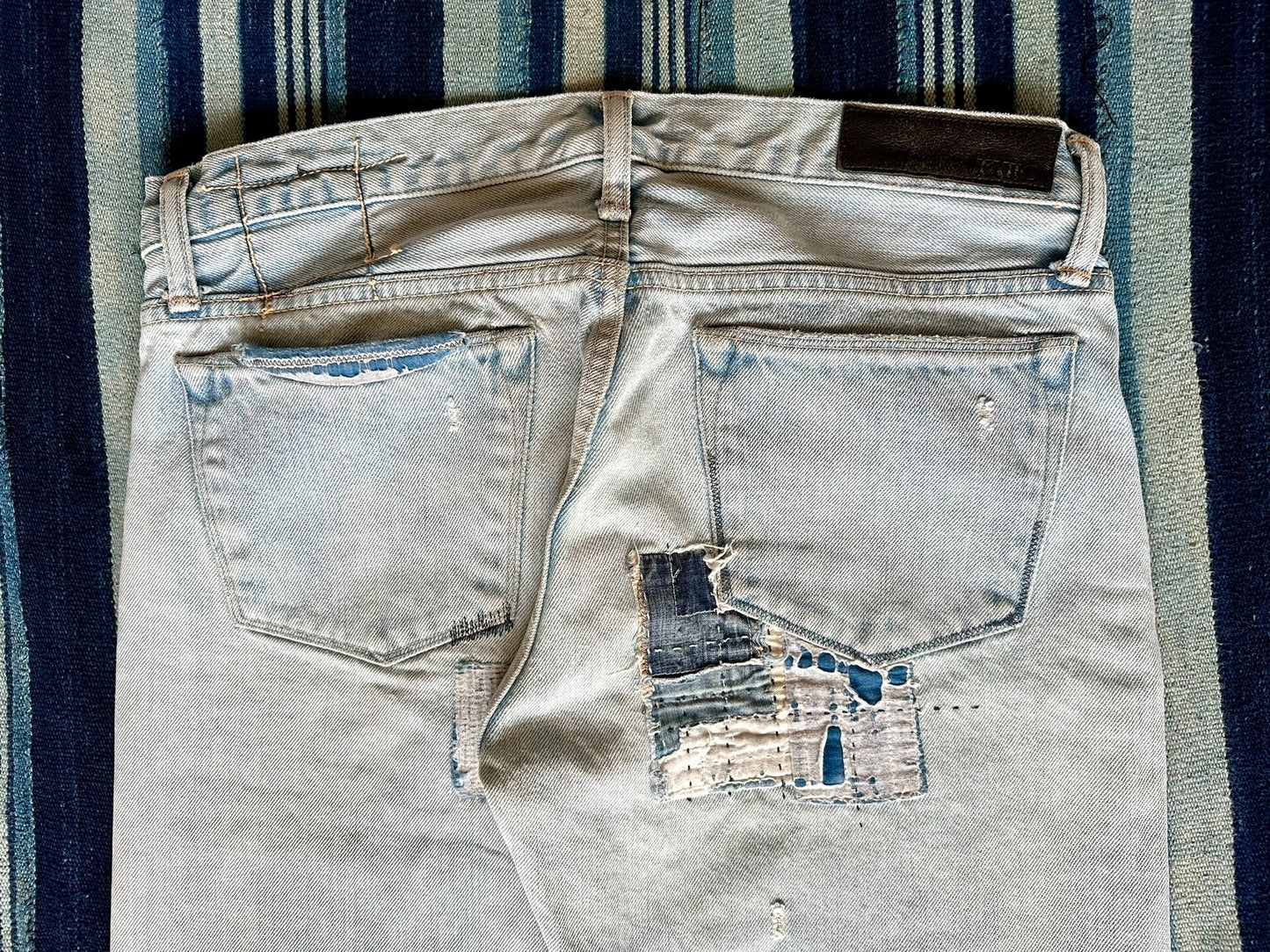 handmade patchwork denim pants by kuro