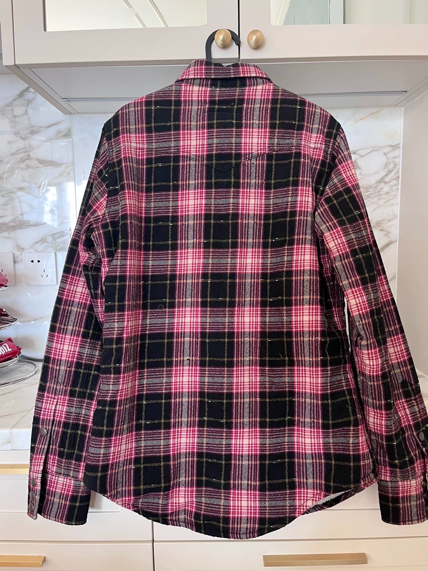 Saint Laurent Red/Black Plaid Shearling Shirt Jacket