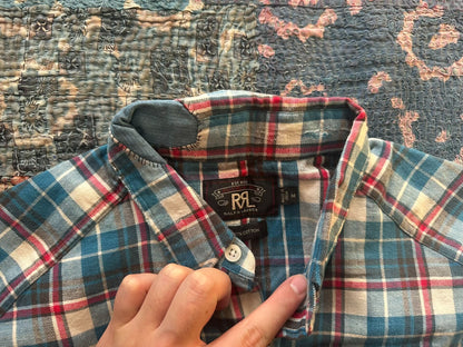 vintage plaid patchwork work shirt