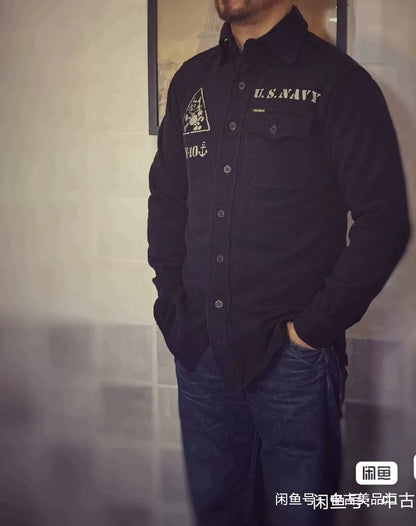 Vintage Black Wool Shirt with Print