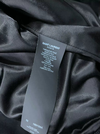 Saint Laurent Black Leather Sleeves Baseball Jacket