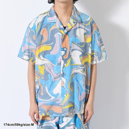 kuon suminagashi camp collar shirt