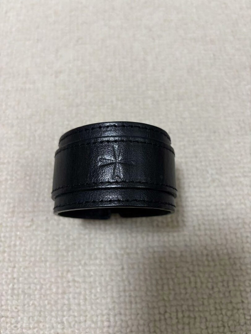 black leather adjustable wristband with logo