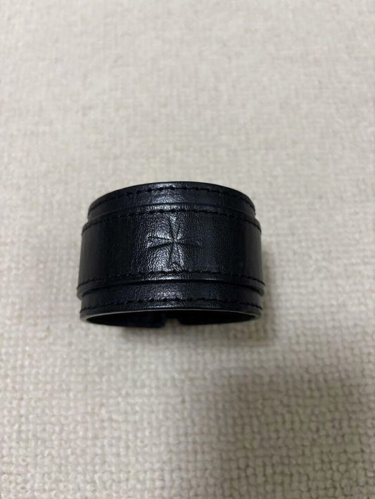 black leather adjustable wristband with logo
