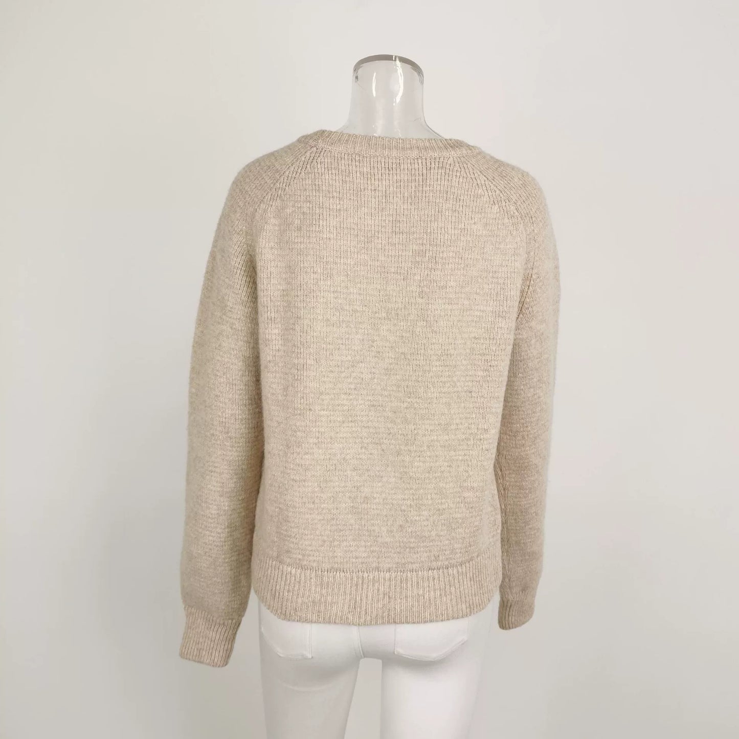 Saint Laurent Beige Ribbed Crew Neck Sweater