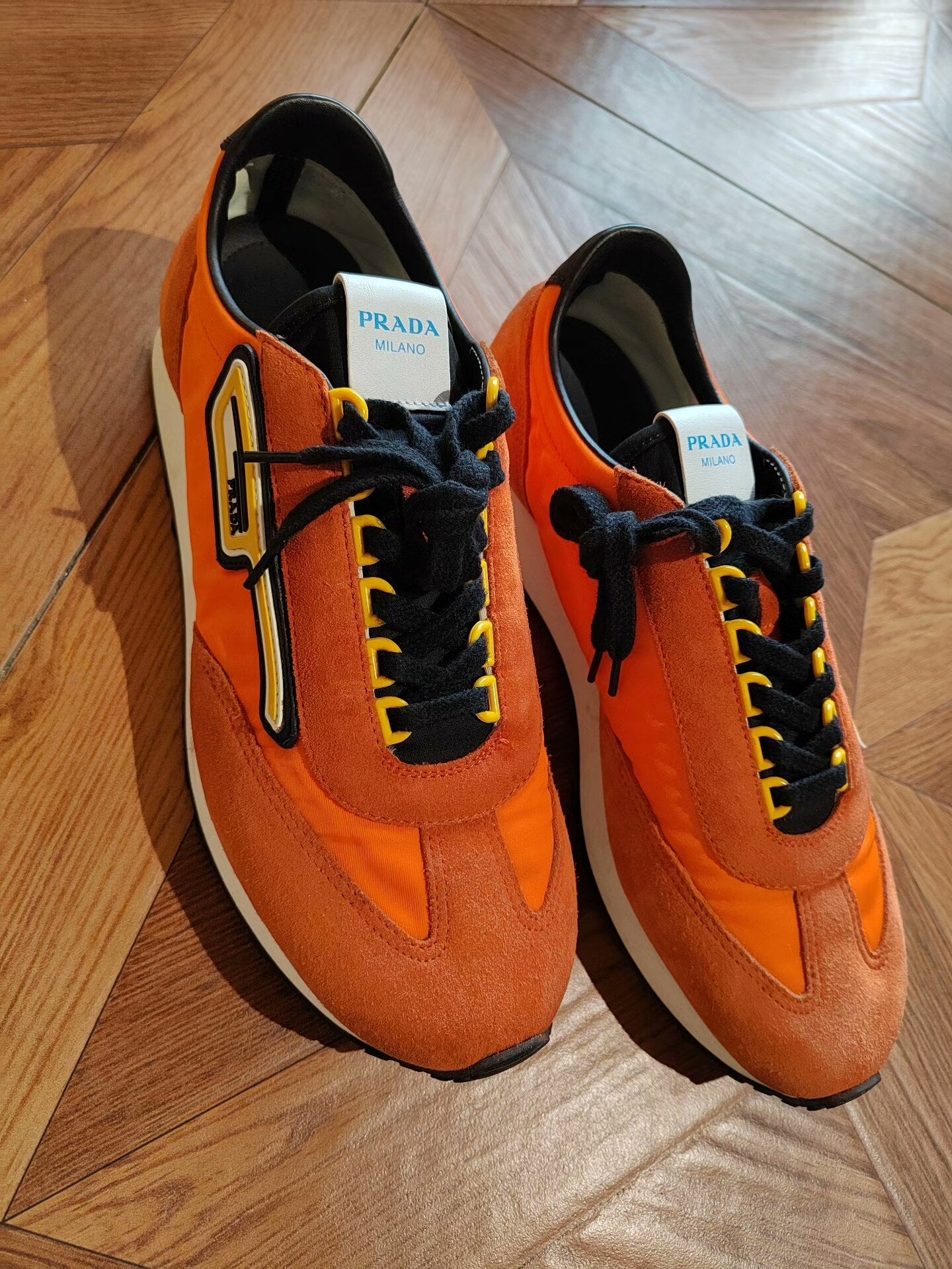 PRADA Orange Suede Sneakers for Sale