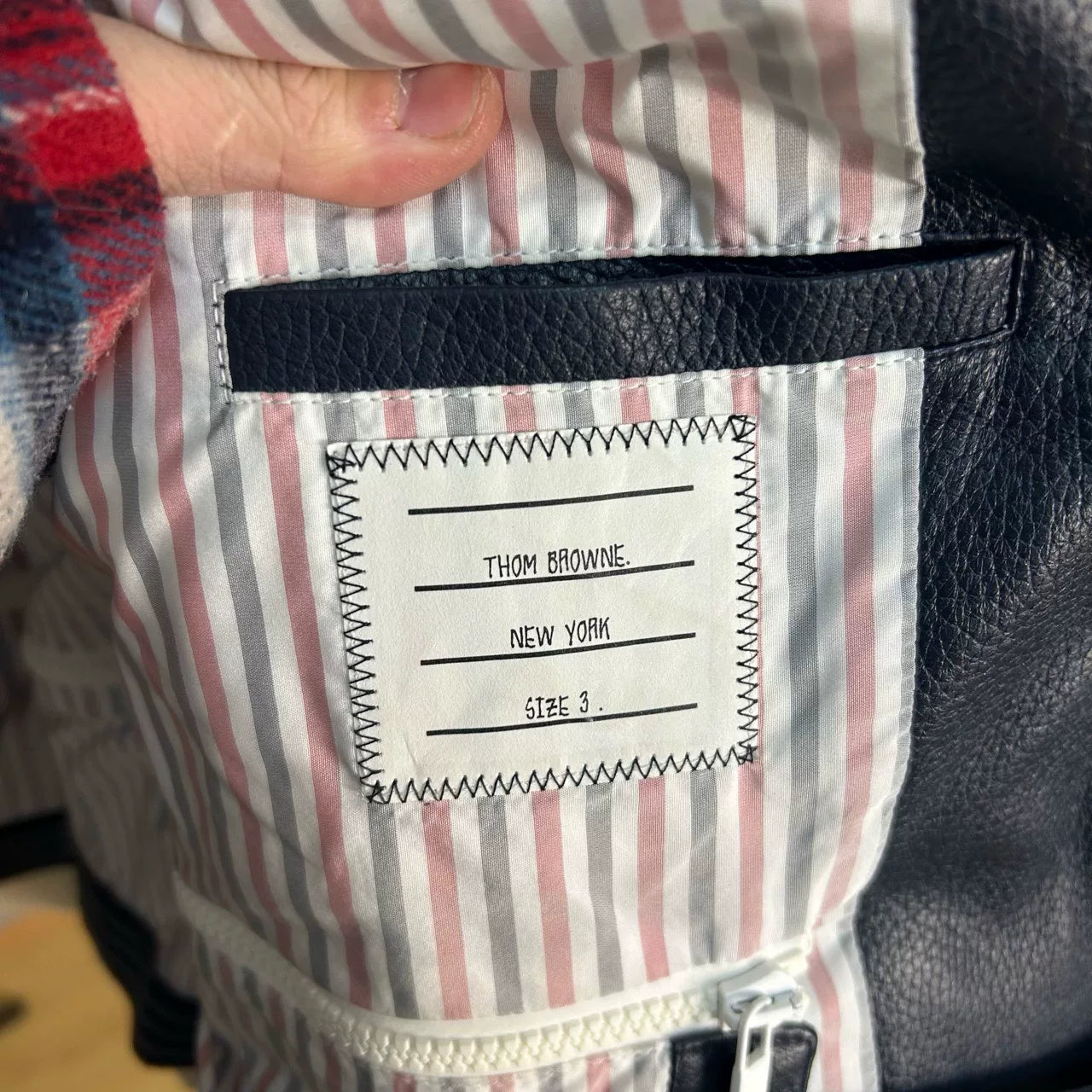 classic color block leather down jacket