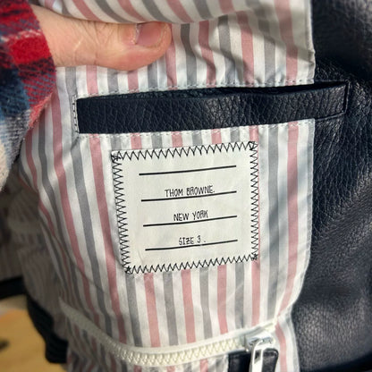 classic color block leather down jacket