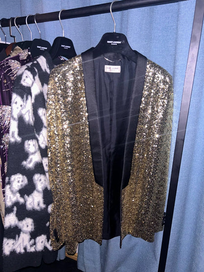 metallic gold sequin blazer jacket