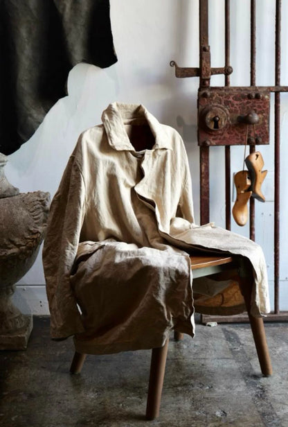andrew driftwood tea-dyed linen coat