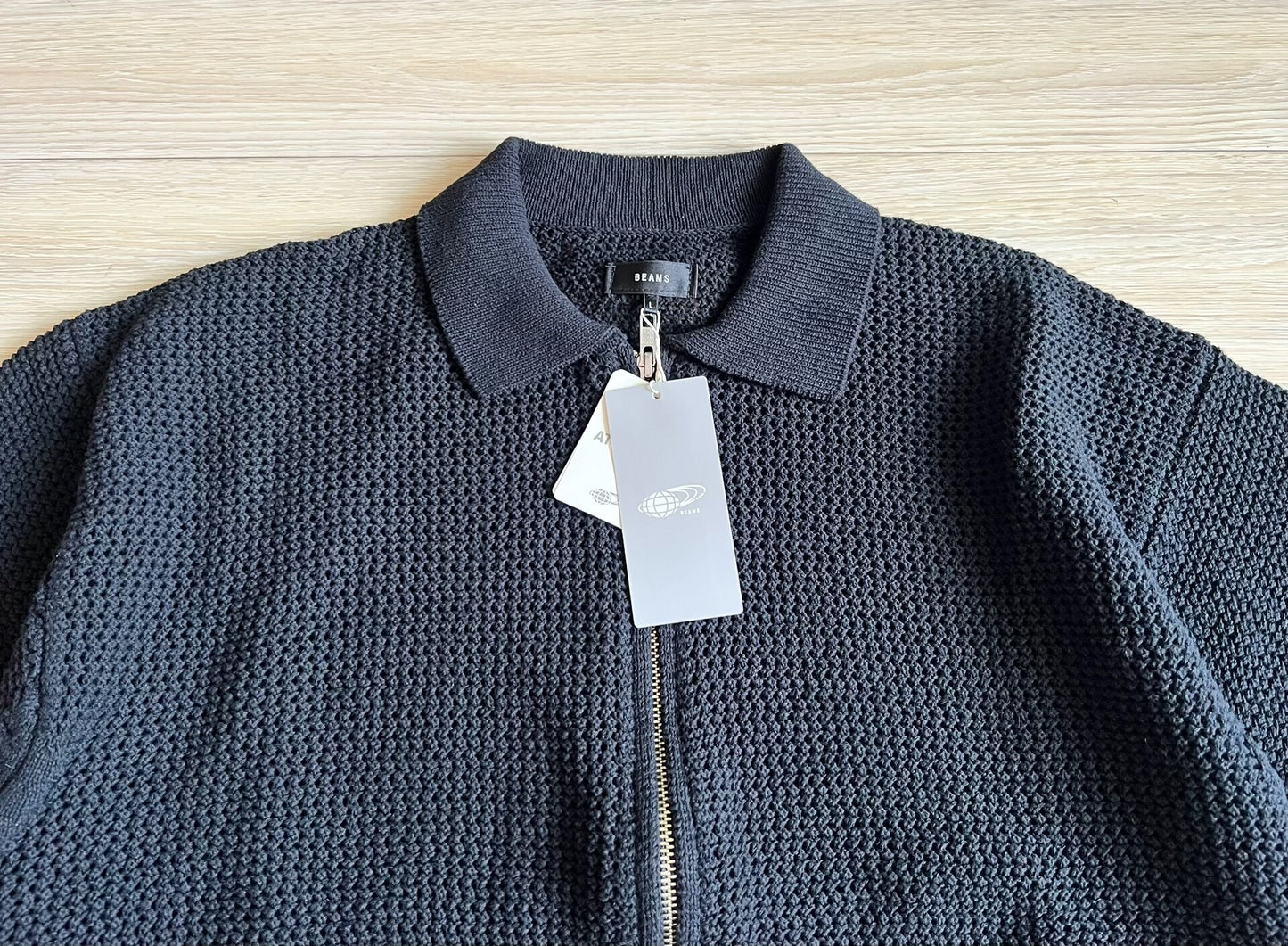 Beams Hollow Knit Zip Short Sleeve Cardigan