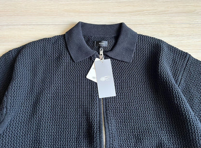 Beams Hollow Knit Zip Short Sleeve Cardigan