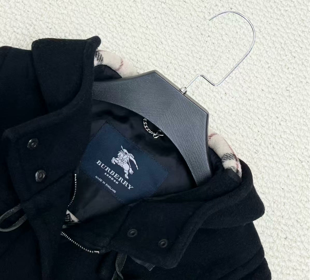 burberry black duffle coat with hood