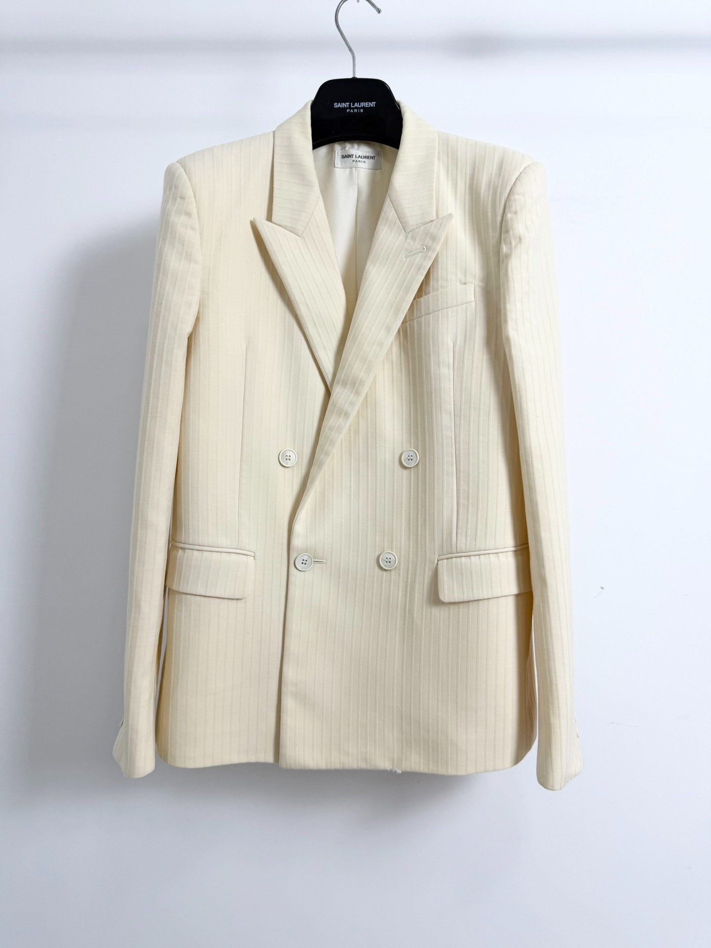 Saint Laurent Beige Pinstripe Suit