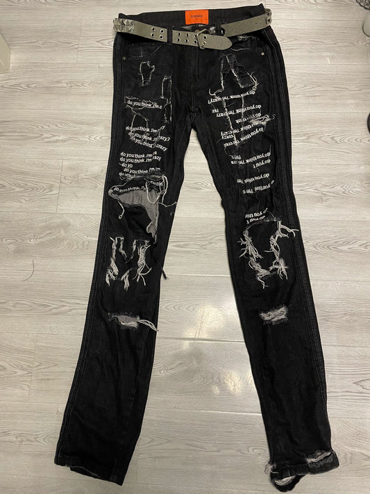 ev bravado distressed black denim jeans size 34