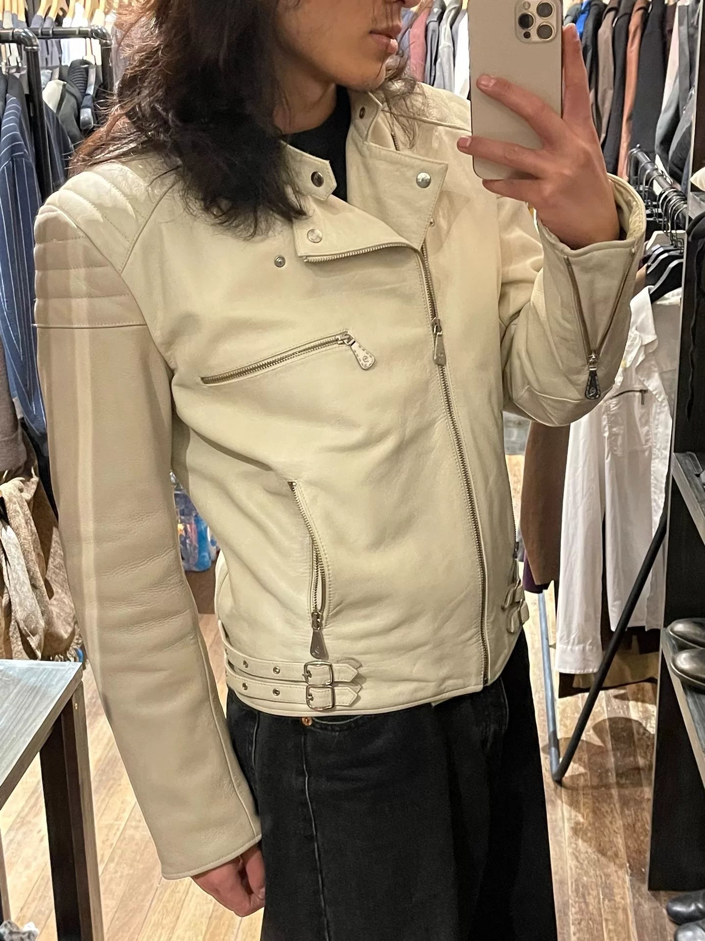 white leather motorcycle jacket by Alexander McQueen