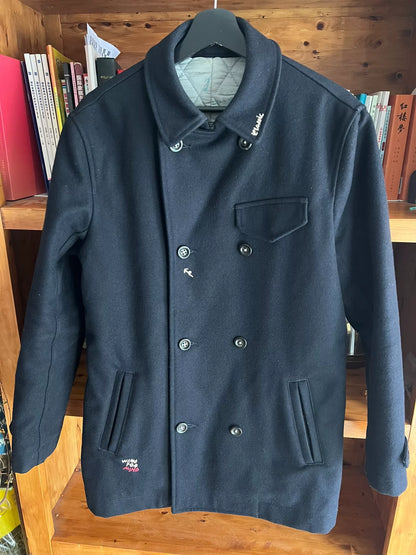 classic black melton wool double-breasted coat