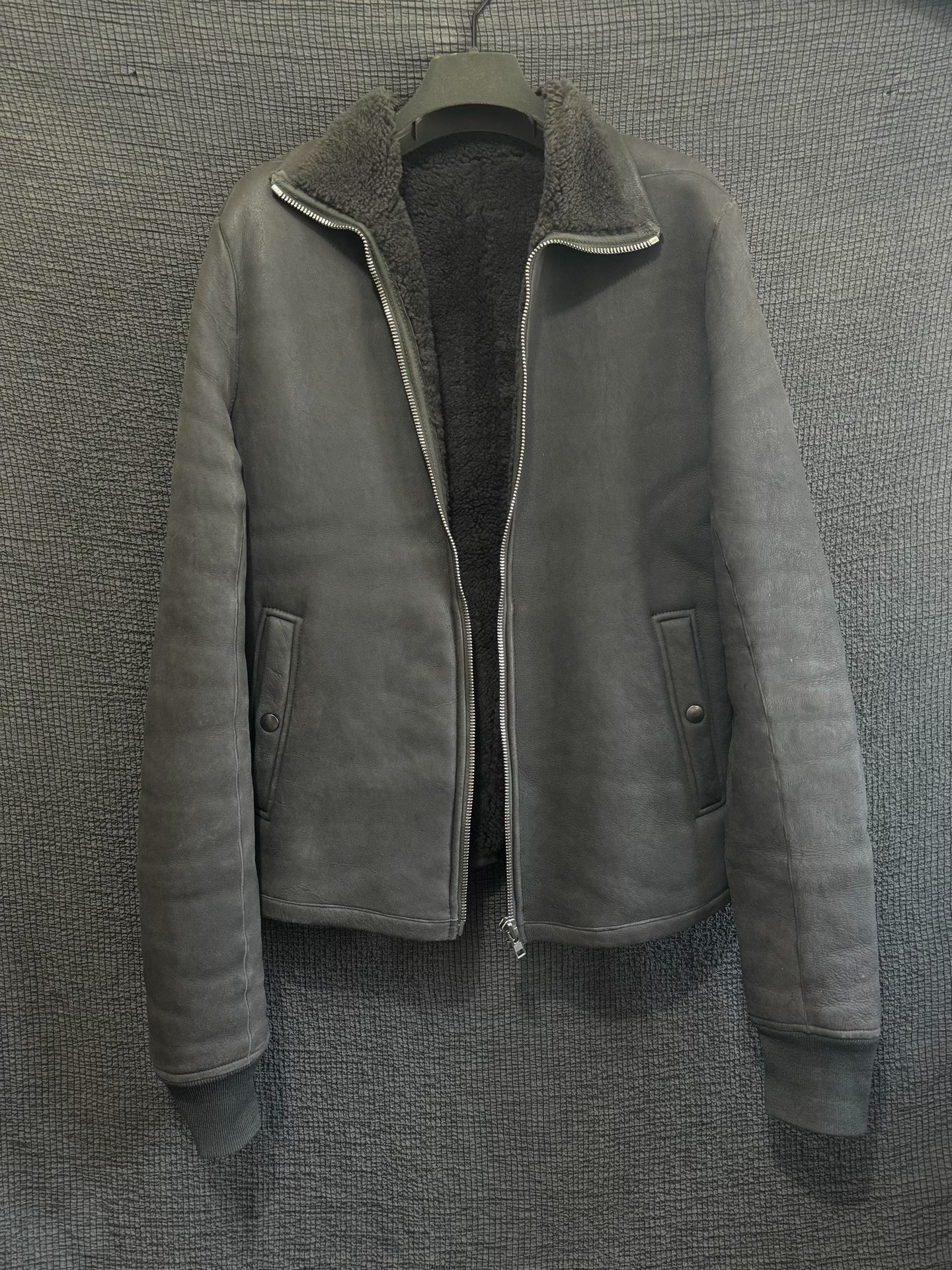 rick owens leather jacket with shearling collar