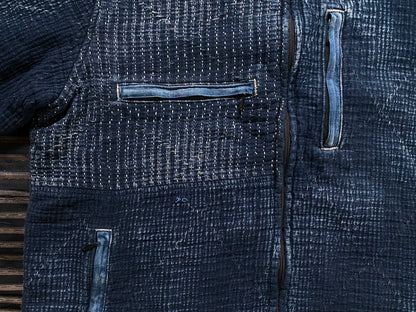 indigo sashiko light zip up outdoor jacket