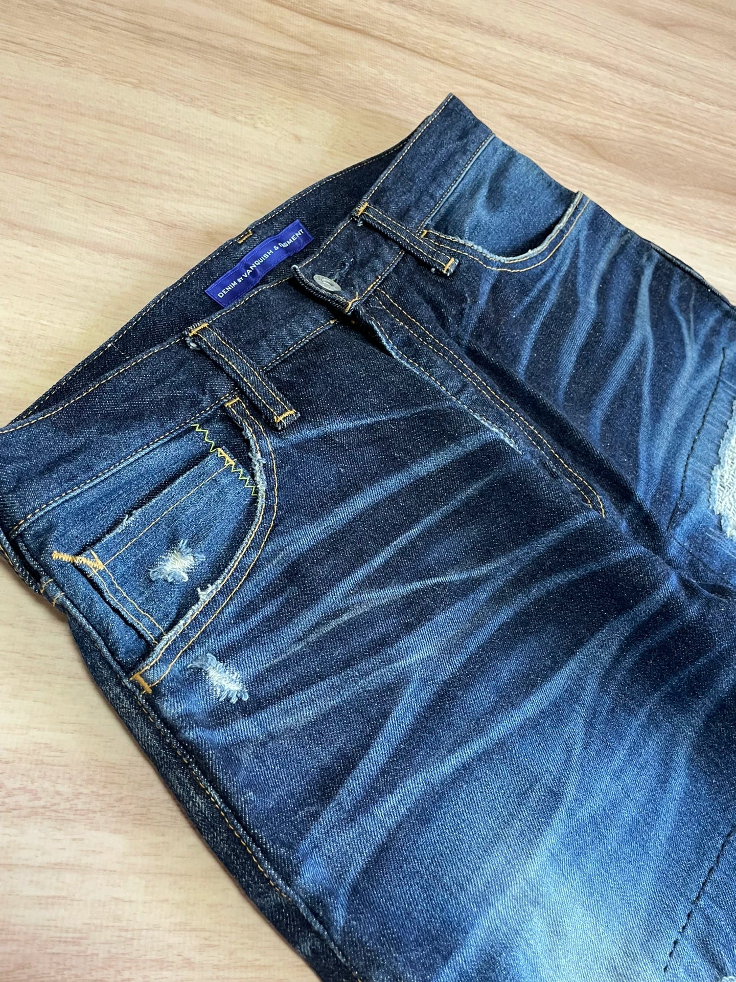 denim by vanquish distressed cropped jeans