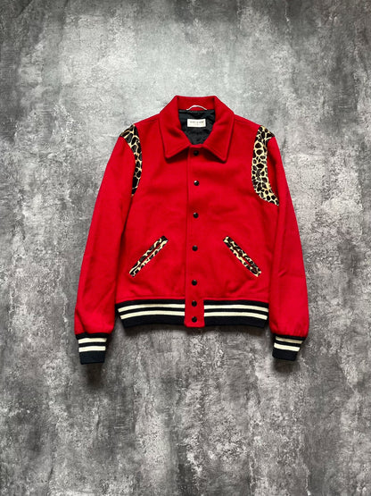 Saint Laurent Red Leopard Varsity Jacket