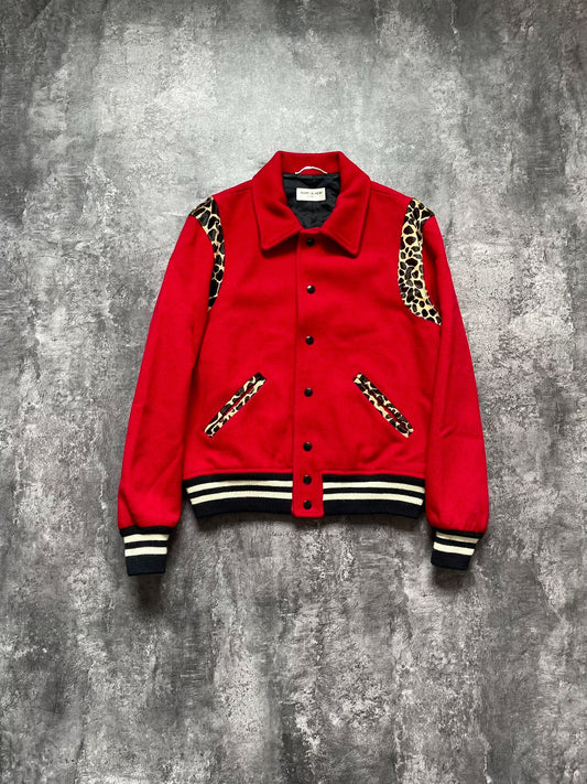 Saint Laurent Red Leopard Varsity Jacket