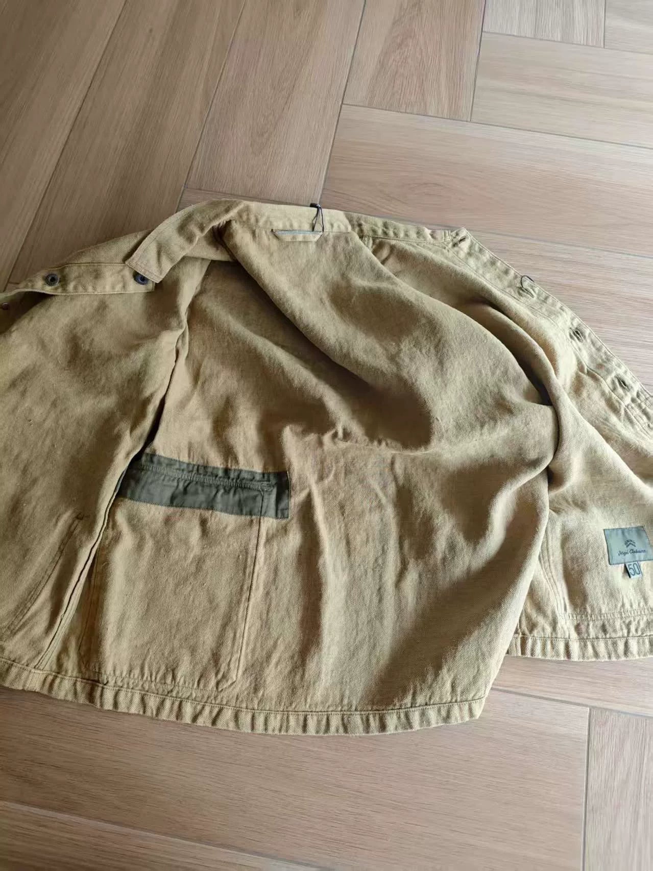 vintage military-style denim jacket