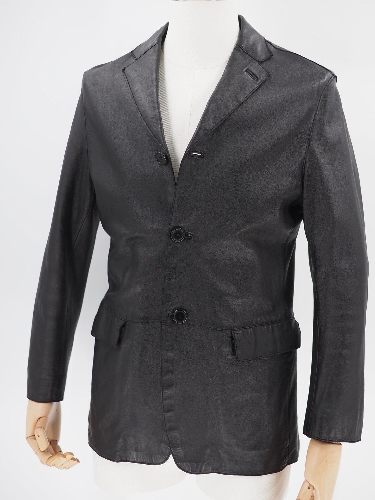 90s Gucci Black Leather Suit Jacket