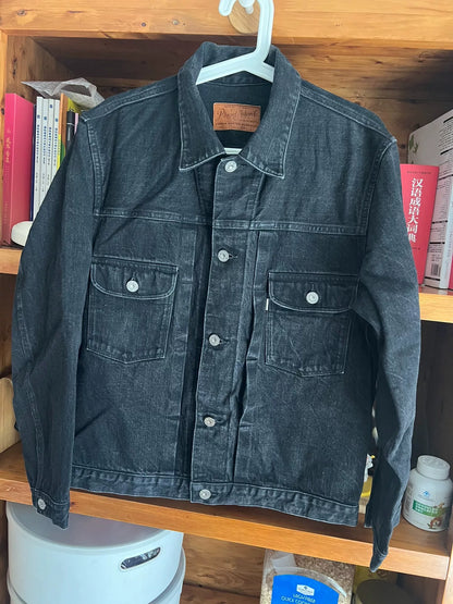 classic denim jacket with leather label