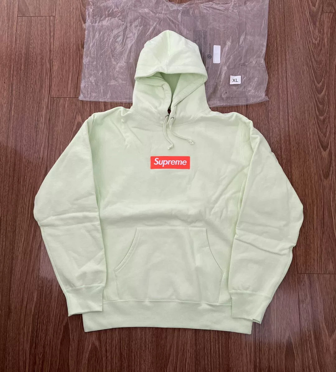 supreme pale lime box logo hooded sweatshirt