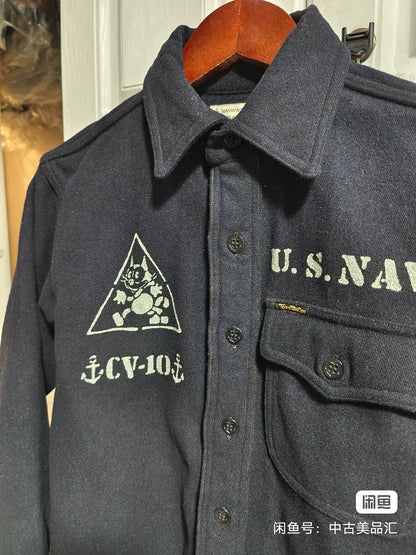 Vintage Black Wool Shirt with Print