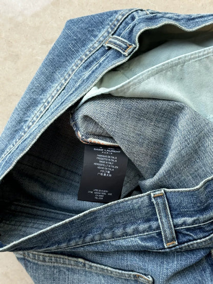 Saint Laurent Men's Distressed Washed Blue Jeans