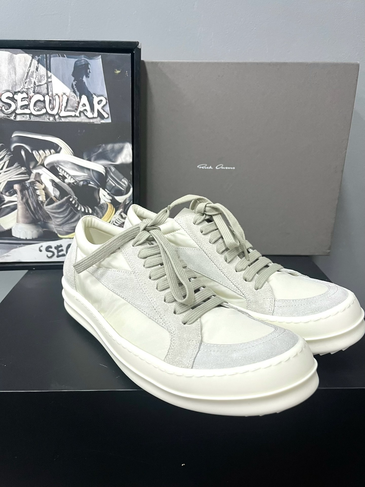 Rick Owens 26SS White Silk Suede Sneakers