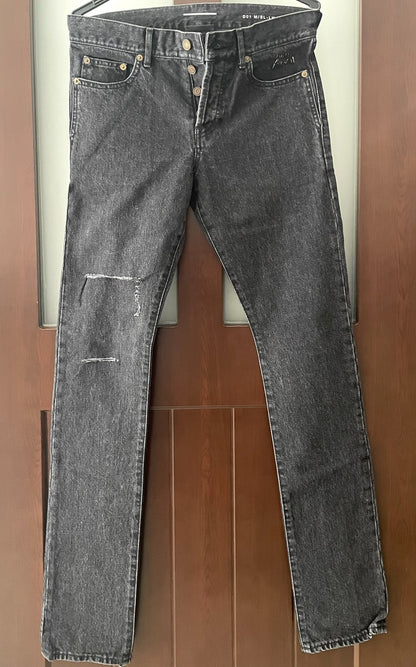 Saint Laurent Men's Distressed Black Jeans