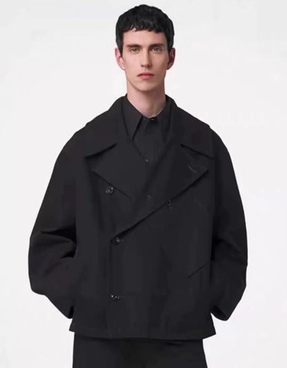 black double-breasted jacket with collar