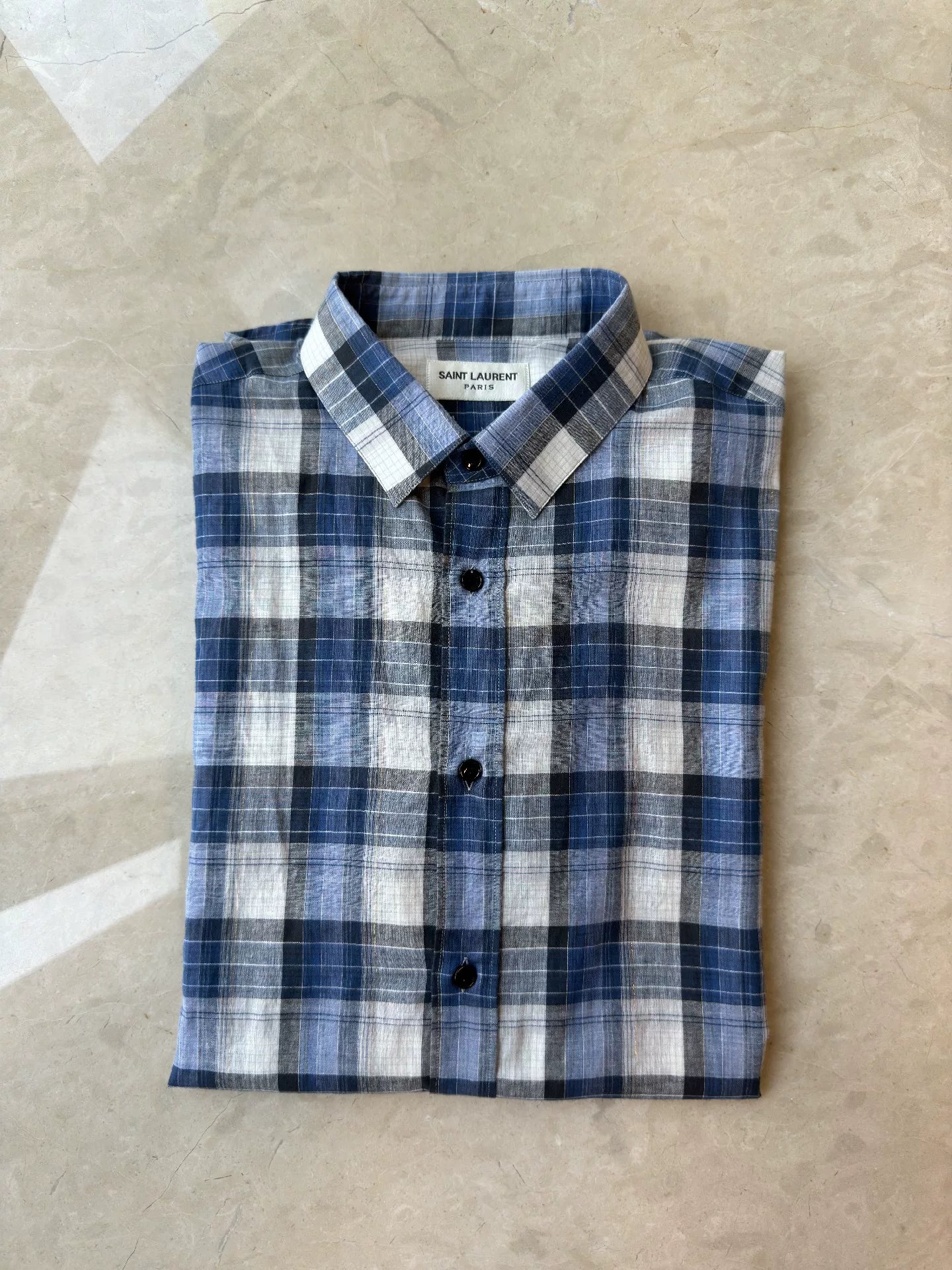 YSL Men's Blue Plaid Shirt