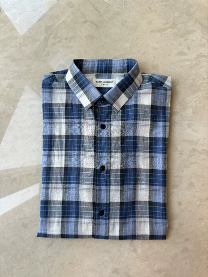 YSL Men's Blue Plaid Shirt