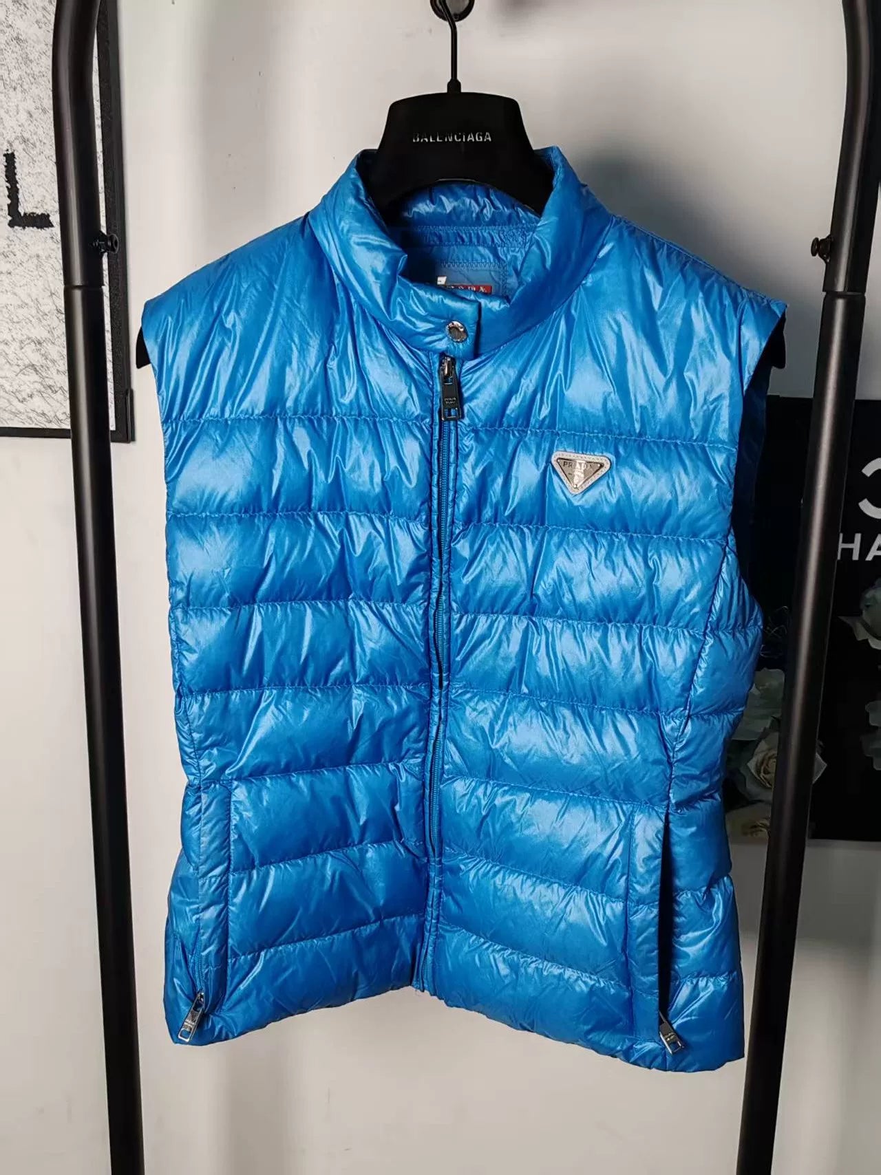 Prada Blue Down Vest with Triangle Logo