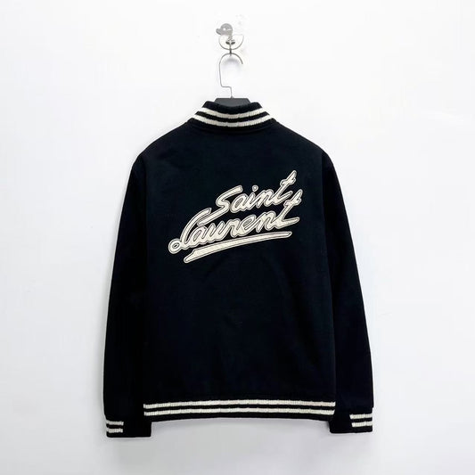 Saint Laurent Striped Embroidered Baseball Jacket