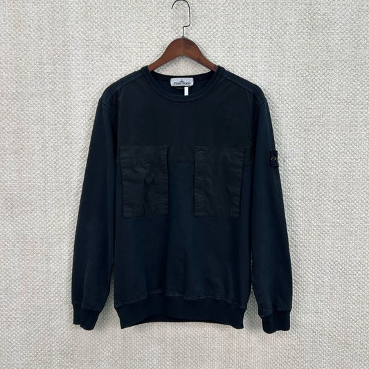 classic black patchwork sweatshirt in size M