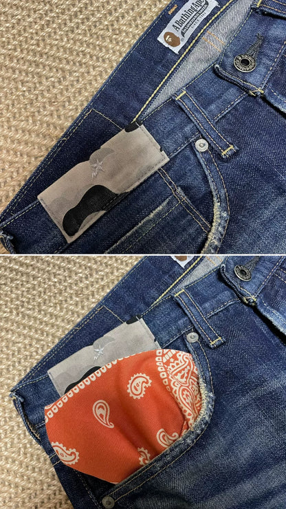 bape type2 damage denim pants with patches