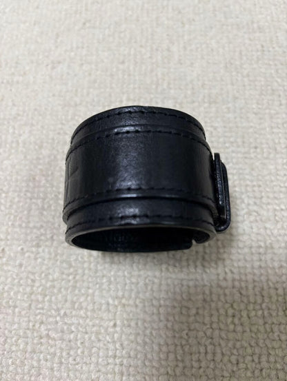 black leather adjustable wristband with logo