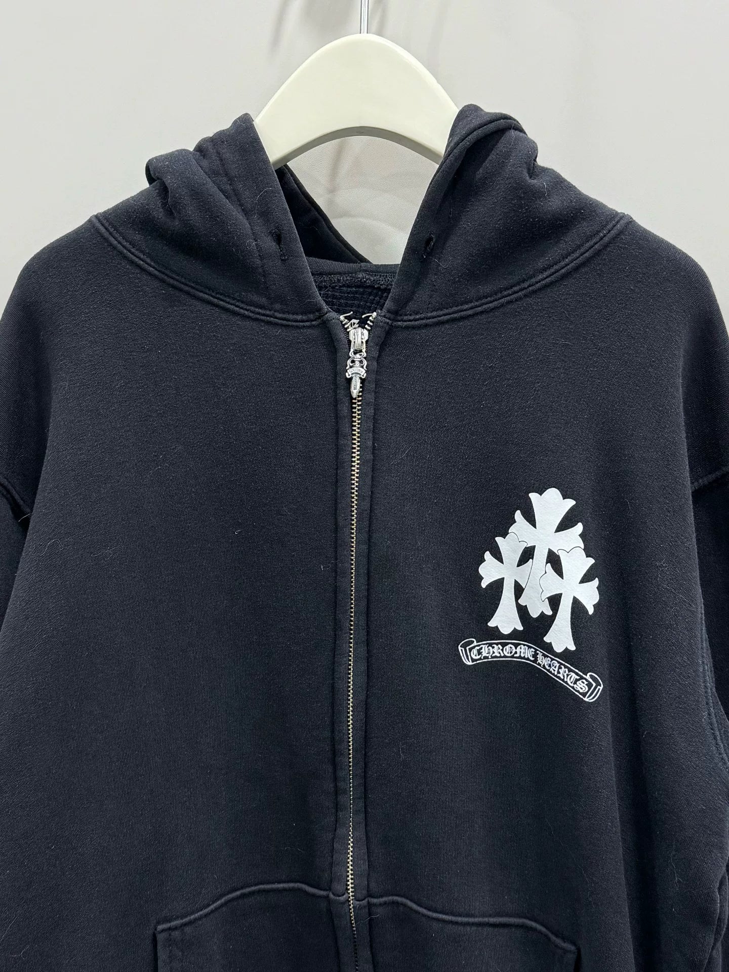 Chrome Hearts Black Zipper Hoodie with Cross Design