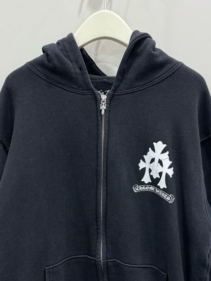 Chrome Hearts Black Zipper Hoodie with Cross Design